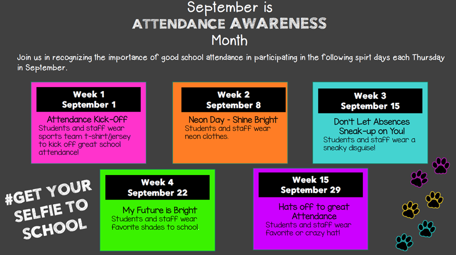Graphic Organizer with Weeks in September and Attendance Reminders